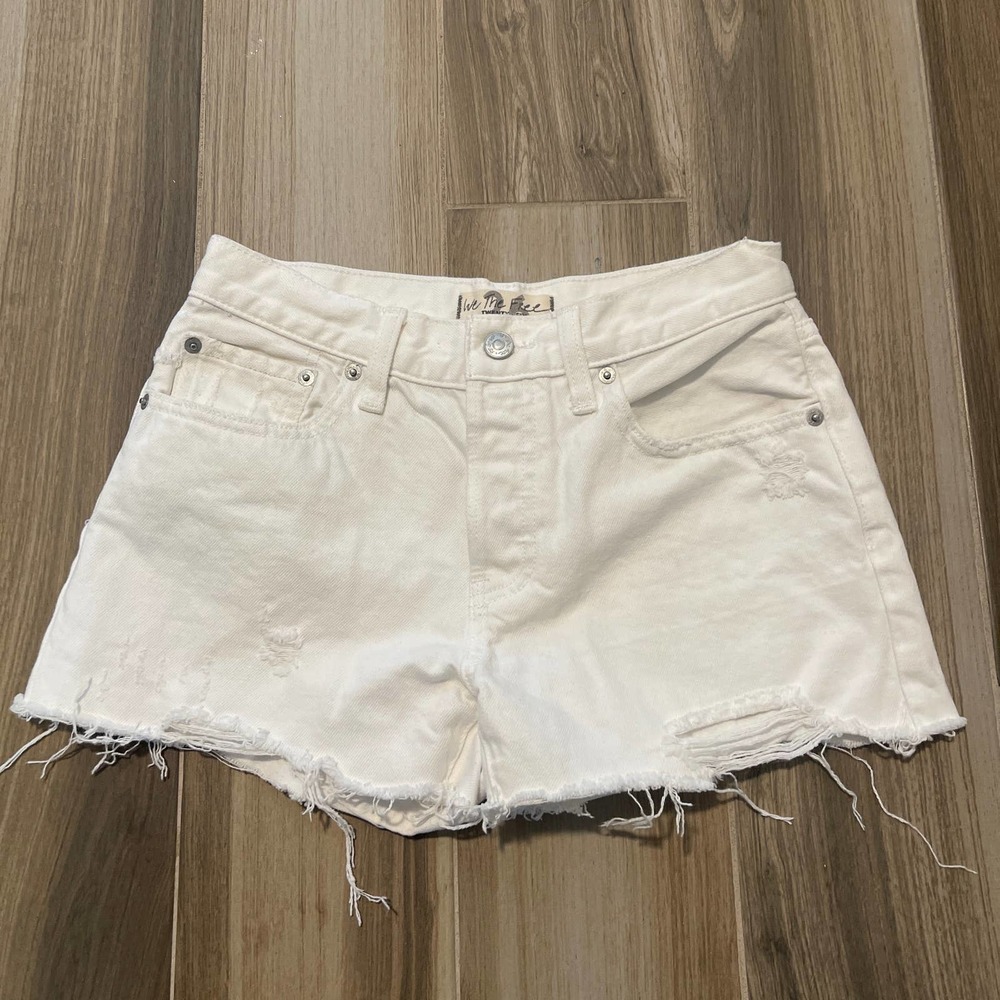 We the Free Distressed Butto  Fly White Denim Cut-Off